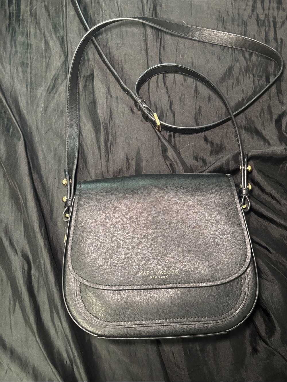 Marc Jacobs Black Leather Saddle Crossbody with Gold Hardware